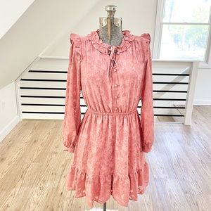 XS LC Lauren Conrad Sheer long sleeve double layered mini pink dress
